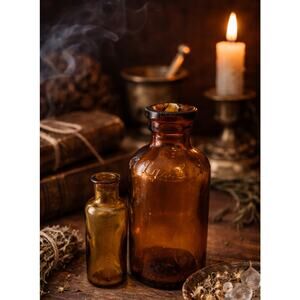 Pair of Vintage Lysol Amber Glass Bottle Apothecary Jar Brown Medicine Witchy